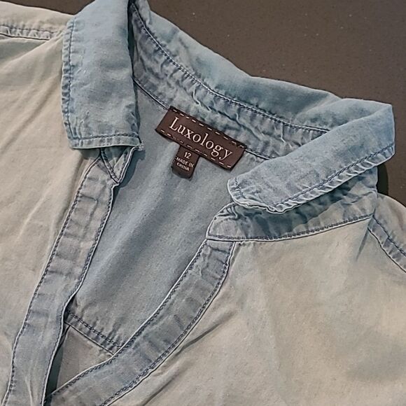 Luxology sz 12 distressed denim Blue dress with pockets - Picture 8 of 9